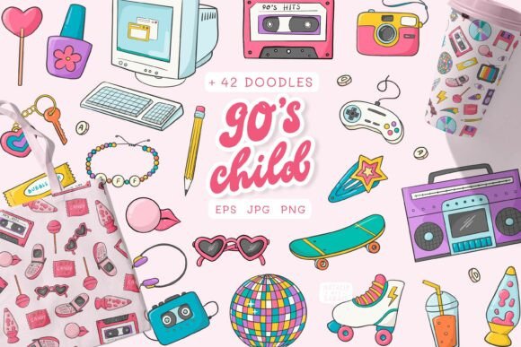 Download 42 Y2K DOODLES and 5 PATTERNS COLLECTION - Patterns Collection