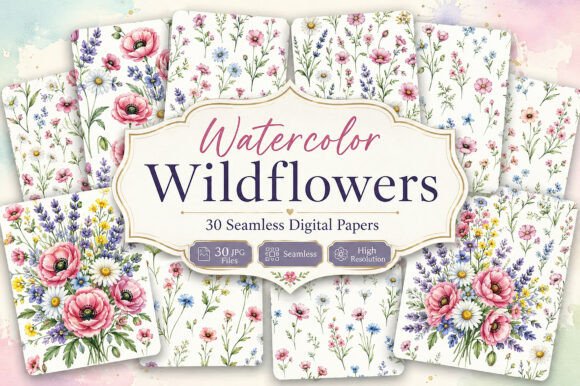 Download Watercolor Wildflowers Seamless Pattern - Seamless Collection