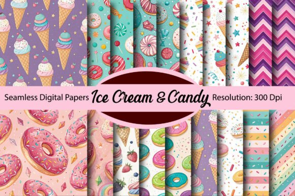 Download Ice Cream &amp; Candy Seamless Digital Paper - Seamless Collection