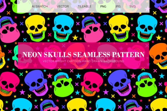 Download Neon Skull Halloween Seamless Pattern - Seamless Collection