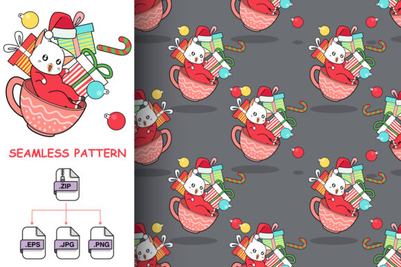 Download Seamless Christmas Cat in Cup Pattern - Seamless Collection
