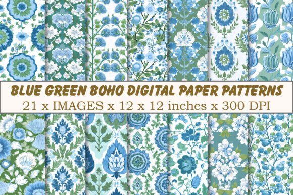 Download Boho Digital Paper Patterns Blue Green - Patterns Collection