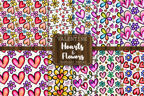 Download Hearts and Flowers Seamless Patterns - Patterns Collection