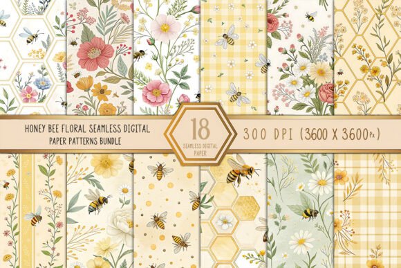 Download Honey Bee Floral Seamless Digital Paper - Seamless Collection