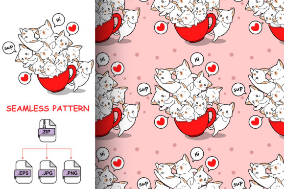 Download Seamless Cats in Cup Pattern - Seamless Collection