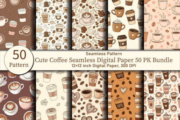 Download Cute Coffee Seamless Digital Paper 50 PK - Seamless Collection