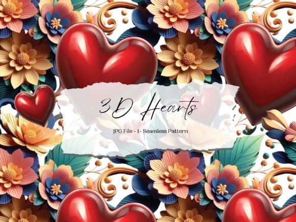 Download 3D Hearts and Flowers Seamless Pattern - Seamless Collection