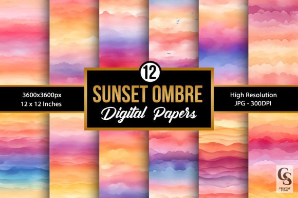 Download Summer Watercolor Sunset Ombre Patterns - Premium Bundle
